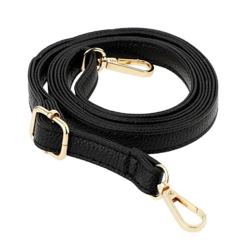 Telooco Leather Shoulder Strap Replacement 85-150cm Adjustable Leather Belt for Purse Crossbody Handbags(Black Strap, Gold Buckle)
