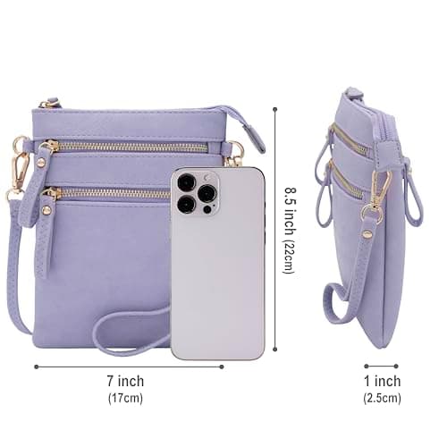 Solene Small Crossbody Bag for Women, Multi Zip Pockets with Detachable Wristlet, Lightweight Travel Purse, Cell Phone Pouch, Lavender, M, Crossbody Wristlet Purse — view 6