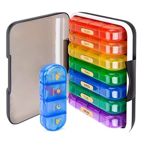 MURRI&MURRDI 28 Cell Pill Organiser 4 Times a Day, Weekly Medication Box