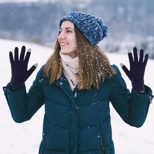 Women's Winter Warm Touchscreen Gloves, Thermal Knit Soft Fleece Lined Gloves Winter Texting Gloves Elastic Cuff Anti-Slip Gloves(Navy Blue) — view 6