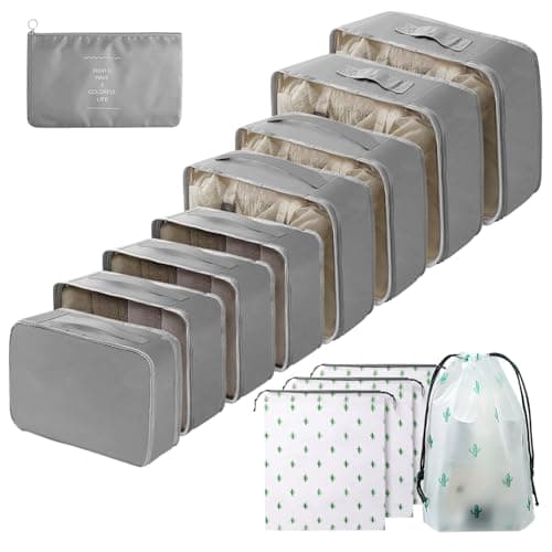 Packing Cubes for Suitcases, 13PCS Multifunction Luggage Suitcase Organiser Bags, Waterproof Travel Packing Cubes for Backpack, Essential Travel Cubes Clothes Shoes Storage Bags (Grey)