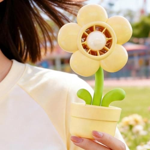 Portable Handheld Fan | 3-Speed Settings Ventilator | Flower Pot Shape USB Rechargeable Night Light Handheld Portable Fan,for Kids Adults Summer Travel Car Beach Outdoor Kitchen Classroom — view 3