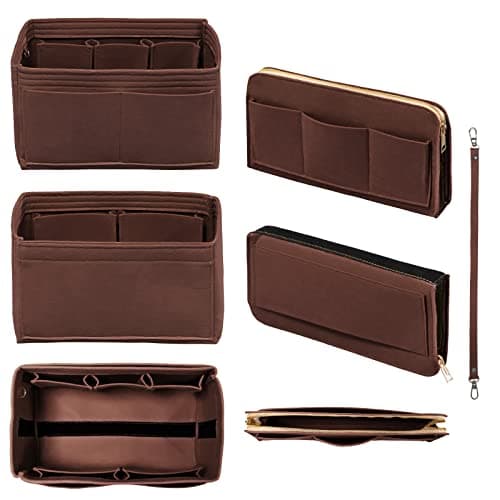 DailyPlus Purse Organizer Insert with Zipper Felt Bag Organizer Insert for Carry Bag Fits LV Speedy Neverfull, Brown (Brown), X-Large — view 3