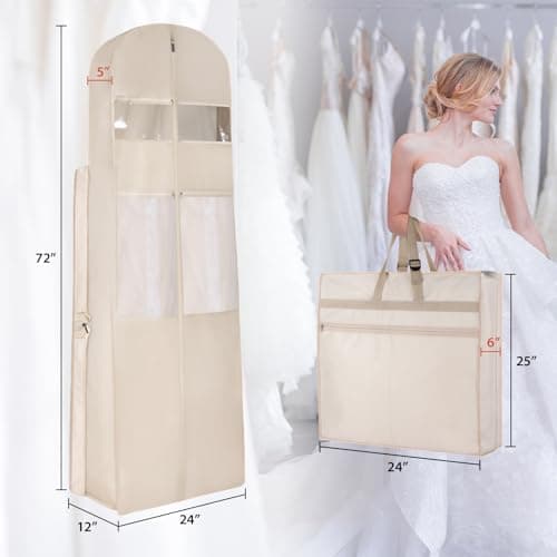KEEGH Wedding Dress Bag 72” Trifold Long Dress Covers Garment Bags, Beige — view 2
