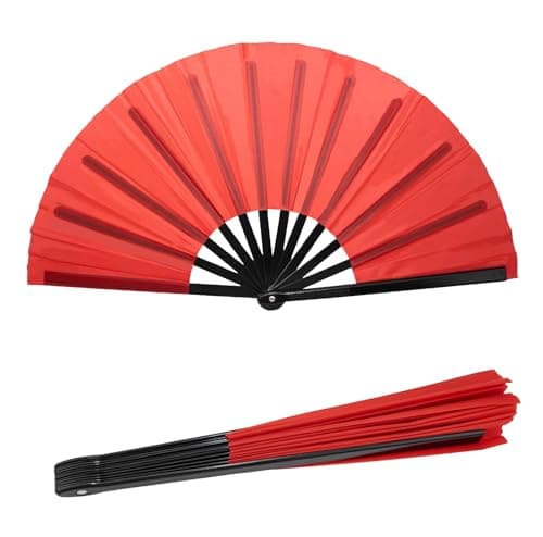 HeHeGe Large Folding Hand Fan Hand Folding Fans Chinese Tai Chi Folding Fan for Men and Women Performance, Dance, Line Dancing,Decorations, Festival, Gift (Red)