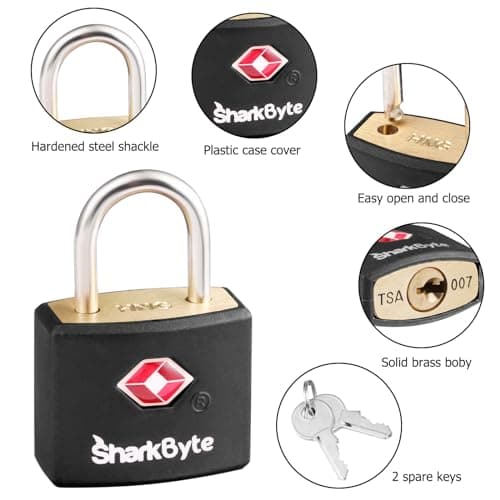 SharkByte TSA Approved Luggage Locks with Keys [2 Pack] Key Travel Locks, Suitcase Padlock, Small Keyed Luggage Locks, Gym Lockers, Laptop Bags, Suitcases, Backpacks, Travel Bags Zippers, Mini Locks — view 2