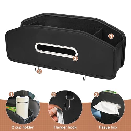 Qirc Car Seat Back Organizer with 2 Cup Holder, Headrest Backseat Hanging Storage Box with Hooks, Multifunctional Car Rear Seat Tissue Box Storage for Home and Travel (Black) — view 2