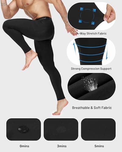 Runhit Men’s Running Leggings with Pockets, Gym Compression Pants Sports Tights, Thermal Base Layer Trousers for Jogging Golf Cycling Black L — view 3