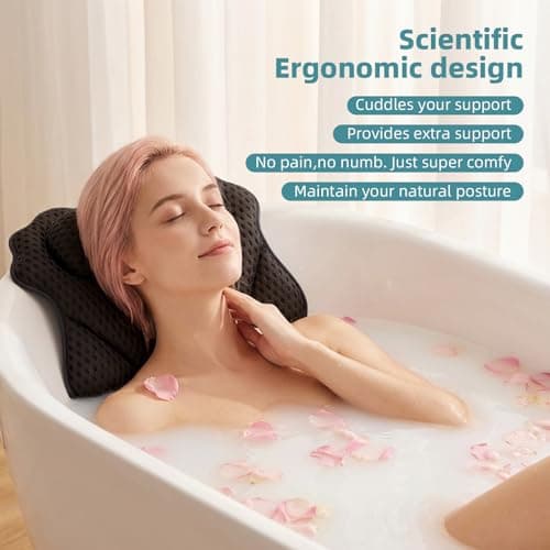LN Cozy CORNE 4D Air Mesh Bath Pillow – Ergonomic Bath Pillows for Head and Neck with 6 Powerful Suction Cups, Luxury Bathtub Cushion, Quick-Dry Bath Accessories for all Bathtub (Black) — view 2