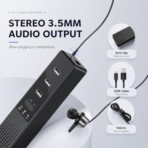 lorvannis 3 in 1 USB Computer Speaker with Microphone, PC Laptop Desktop Conference Speakerphone with Mic for Smart Home Office and Online Study，360 Degree Enhanced — view 5