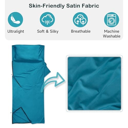 WILLNORN Sleeping Bag Liner, Ultralight 280g Silky Satin Adult Sleep Sack & Self Tan Sleep Sack with Two-Way-Zipper, Single Camping Sheet & Travel Sheets for Hotel — view 2