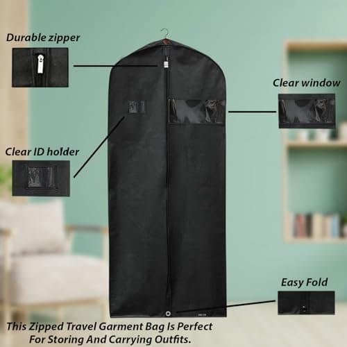 Travel Suit Bag with Zipper Tour Garment Bag for Protecting Outfits Carrying Outfit 110x60cm — view 4