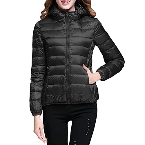 Womens Winter Lightweight Puffer Jacket with Hood Warm Short Packable Women Quilted Jacket Transitional Padded Down Jacket for Ladies Lined for Hiking Travel Plus Size Thin Jacket Down Black — view 2