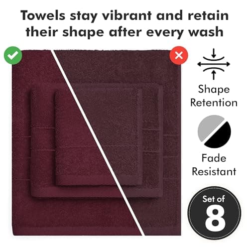 Novo Home Bath Towels Set of 8 – 550 GSM 100% Cotton Burgundy Towel Set Bale Includes 2 Bath, 2 Hand, 4 Face Towels – Soft, Absorbent & Quick Dry Towel for Bathroom, Spa, Kitchen, Hotel Use — view 4