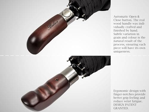 Balios Folding Umbrella Real Wood Handle Auto Open Close Black — view 4