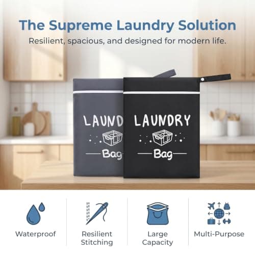 2 Pcs Travel Laundry Bags for Dirty Clothes, Waterproof Wet Bag with Zipper & Handle, Washable Small Laundry Bag for Travelling, Swimming, Gym, Camping and Family Vacation — view 5