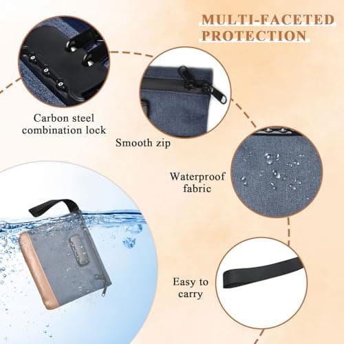 Odour-Proof Bag Safe Bag Combination Lock Bag Safe Waterproof Bag Odour-Proof Wallet Bag with Combination Lock Document Bag Money Box Lockable Box for Travel Storage (7.9 x 7.4 Inch, Blue) — view 3
