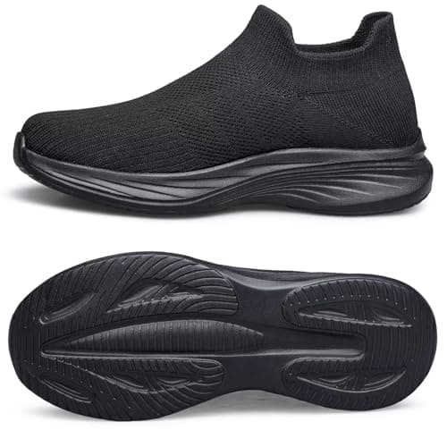 Men Slip On Trainers Barefoot Shoes Walking Shoes Casual Mesh Breathable Comfortable Lightweight for Workouts All Black — view 5