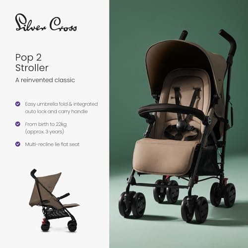 Silver Cross - Pop Pushchair - Foldable Travel Stroller - Buggy - Adjustable/Lie Flat Seat - Newborn to 4 Years - Cobble — view 2