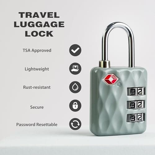 UP Security TSA-Approved Combination Padlock for Luggage & Travel - Durable, Resettable, Compact TSA Lock, Combo Lock for Suitcase, Cabinet, Gym Locker, Gun Case, Box (Gray+Gray) — view 4
