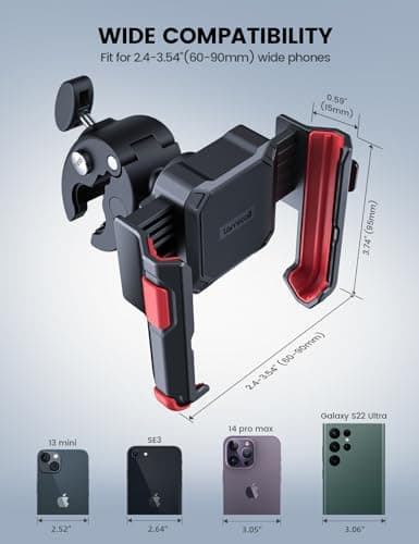 Lamicall Motorcycle Phone Holder for Filming - 【1s Quick Release】 Universal Motorbike Phone Mount, Phone Holder Bike for iPhone 17 16 15 14 13 Pro Max Plus Air Mini, Samsung S24 Ultra, 4.7-7” - Red — view 5
