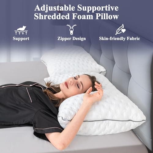 BedStory Pillows Pack of 2 - Shredded Memory Foam Pillow for Neck and Shoulder Pain Relief, Hypoallergenic and Cooling Bed Pillow - 50x75 cm, 1 Pair — view 2