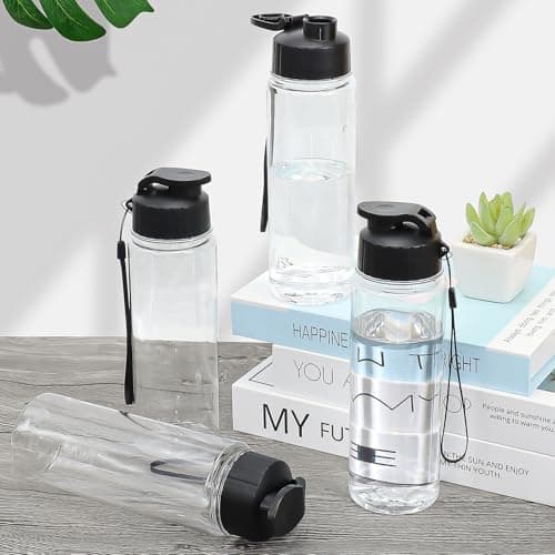 PQHIQ 20 Pack 500 ml Black Sports Water Bottles with Flip Tops and Straps — view 2