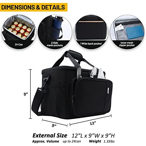 MIER Large Lunch Bag Men with Shoulder Strap & Multiple Pockets, 15L, Black — view 2
