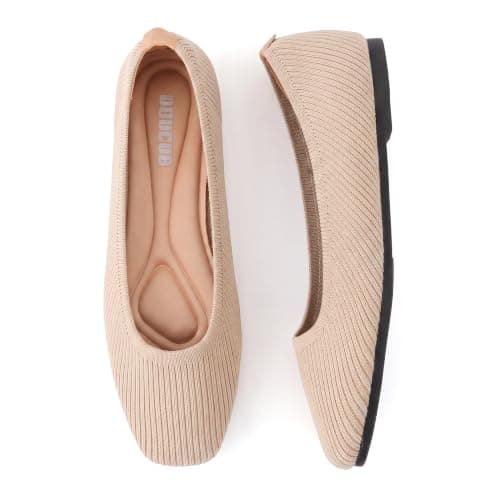 DUUCUB Women's Flats Shoes Women Comfortable Dress Shoes Squared Toe Flats Ballet Mesh Knit Flat Dressy Slip on Business Casual Shoes for Women Beige Size 7 — view 4