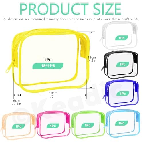 Keadic 8 Piece Clear PVC Makeup Pouches Waterproof Zipper Cosmetic Storage Bags Small Travel Toiletry Organiser Bags 18×11cm in 8 Assorted Colours — view 2