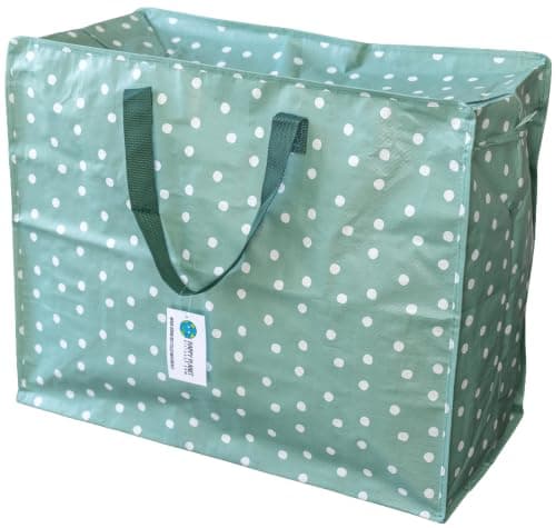 Happy Planet Giftshop Large Jumbo Storage Bag with Zip 58 x 47 x 30cm 80l (Sage Green Polka Dot Design) (Single - Multipacks Available)