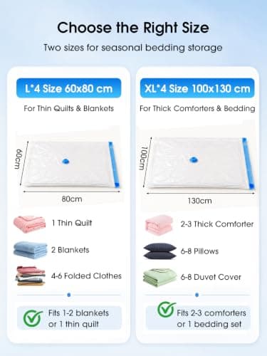 UIMIHUCI 8 Pack Vacuum Storage Bags with Electric Pump, 4 Jumbo(130x100 cm), 4 Large (80x60 cm) Extra Large Reusable Space Saver Compression Bags for Clothes, Duvets, Comforters, Blankets, Bedding — view 4