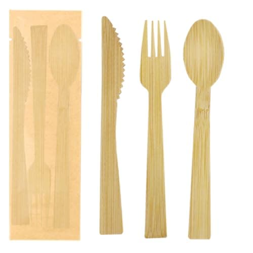 10Pack Luxury Individually Wrapped Disposable Cutlery Set; Biodegradable Knife Fork Spoon Sets Packets; Eco-Friendly Wooden Guest Disposable Utensils for Party, Camping, Traveling, Family Dinners — view 6