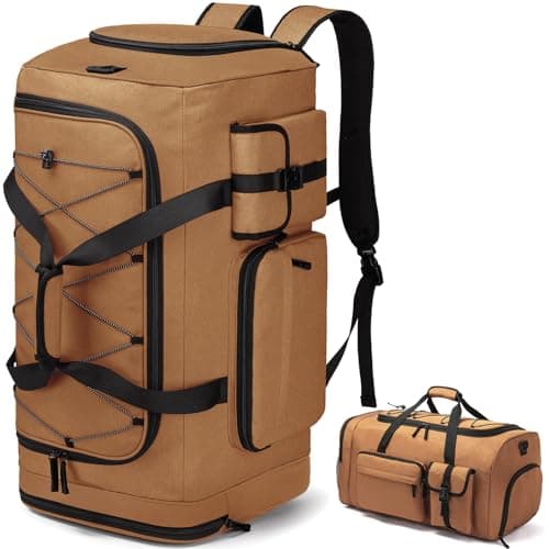 TAIHOYIN Large Gym Bag Backpack with Shoes Compartment, 70L Heavy Duty Sports Duffle Bag for Men & Women, Workout Duffel Bag, Weekender Overnight Backpack for Travel Camping, Khaki
