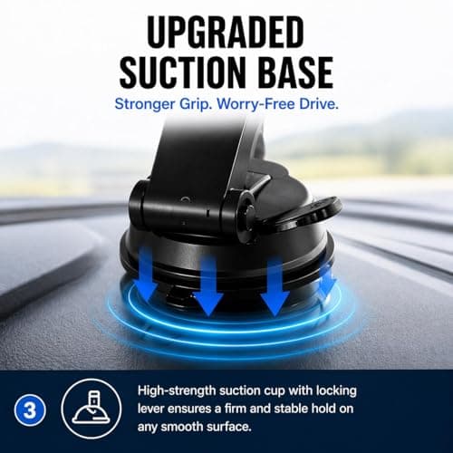 Ultra-Secure Magnetic Wireless Car Charger, Car Phone Holder Wireless Charge, 360 djustable Dashboard Magnetic Phone Charger, Foldable Suction Cup Mobile Mount Charging for 17/16 Pro Max & More — view 5