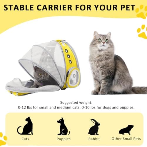 ZHUIYIWIN Cat Carrier Backpack, Expandable Cat Carrier Backpack, Ventilated Cat Bubble Backpack for Pet, Pet Carrier for Travel Hiking Walking Camping (Yellow, Rear Extension) — view 3