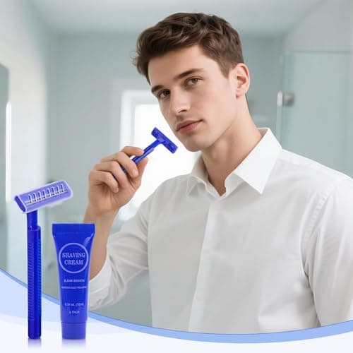 30Pack Travel Razor with Shaving Cream, 0.34oz Smooth Shaving Cream for Men, Disposable Double Blade Razor Suitable for Travel, Business, Guests, Hotels, Charity (Blue) — view 5