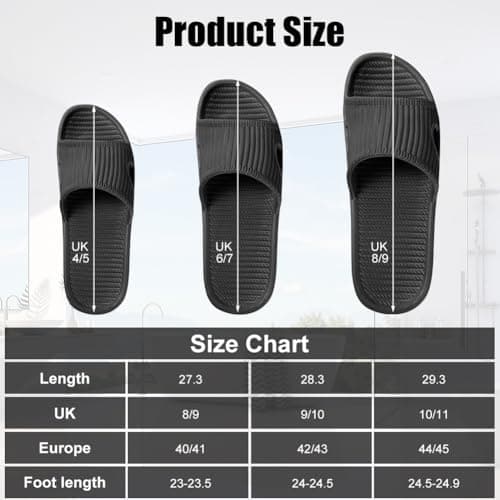 Aomig Unisex Shower Slipper Women Men Sliders Slippers Non-Slip Slip On Slippers Light Weight Flat Slide Sandals Bathroom Flip Flops Hotels Thong Quick Drying House Slide Sandals Shoes(Black-9/10 UK) — view 3