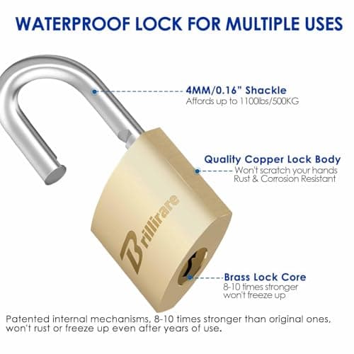 4 Pack Luggage Locks with Keys, Brass Padlock, Solid Copper Travel Waterproof Keyed Lock Unbreakable, Outdoor Metal Lock for Lockers, Bags, Backpack, Gym, Gate, Toolbox-Golden — view 4