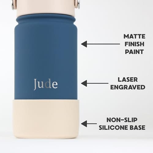 cribstar Personalised Water Bottle, Insulated Stainless Steel, Straw Lid, Laser Engraved Name, BPA Free, Leakproof (Oxford Blue [Vertical Engraving], 18oz/500ml) — view 5
