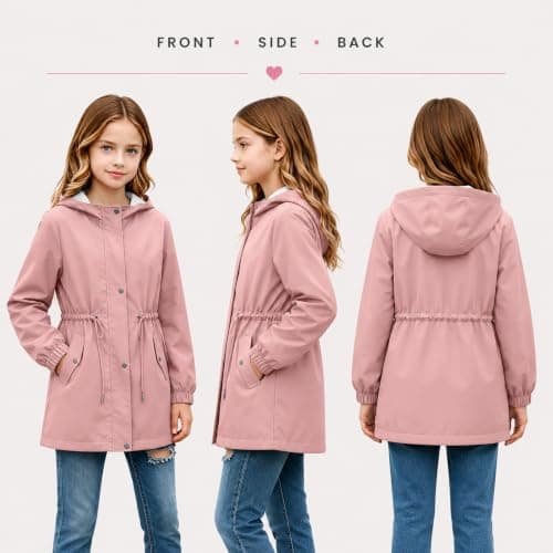 Pink Girls Waterproof Jacket Windproof Hooded Raincoat Outdoor 11 Years — view 2