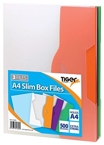 Pack of 3 A4 10mm Plastic Box Files Office Document Storage Folders + Holder