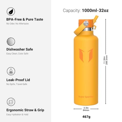 Sparrow Insulated Water Bottle 1L FlipFlow Metal Drinks Bottle with Straw — view 3