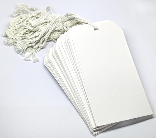 CyberSunrise Large White Tie-On Tags with String | Heavy Duty 350gsm Blank Write-On Card Luggage Labels | Pre-Strung for Gifts, Storage, Luggage, Inventory & Moving Boxes - 120mm x 60mm, Pack of 30