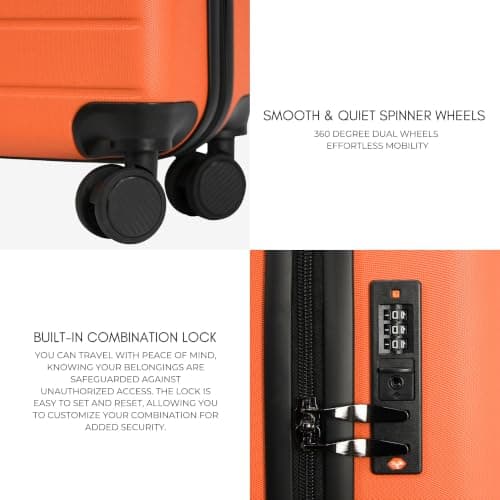 Rocklands® Lightweight 4 Wheel Hard Shell Luggage Suitcase Ryanair Cabin Travel Bag 55x40x20cm - ABS822 (Orange) — view 3
