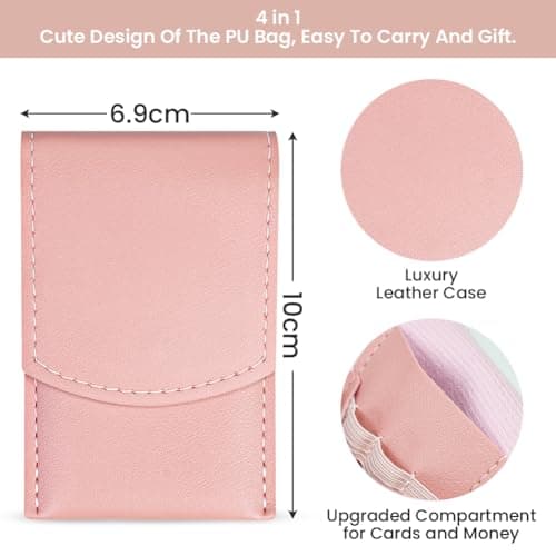 LOPHE Professional Manicure Set, 4pcs Portable Nail Clippers & Eyebrow Grooming Kit, Stainless Steel Nail Care Tools with Luxurious Leather Case for Travel & Home (Pink) — view 2