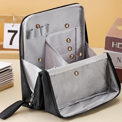 Cosmetic Bags Doresty Makeup Bag Purpose Large Capacity Cloth Standing Makeup Bag Organizer with Compartments Portable Vertical Toiletry & Stationery Storage Cork Wallet Women (Grey, One Size) — view 4