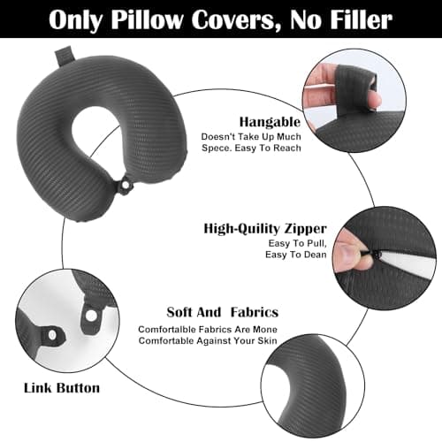 Ouligay 2 PCS U Shaped Neck Pillow Cover Ice Silk Travel Pillow with Zipper Replacement Airplane Pillow Cover Washable Soft Travel Pillow Case Coverwith Double Snap Dark Gray — view 3