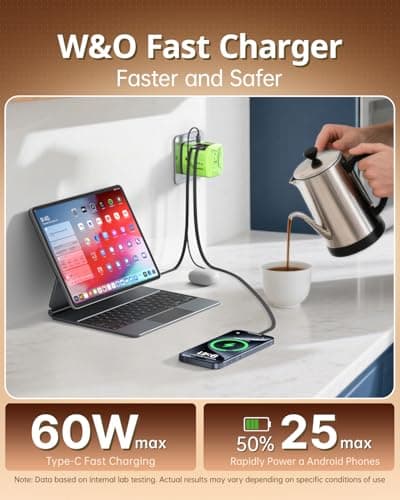 60W Wall Charger with Dual 1.2m Retractable Cables, Travel Essentials Brick — view 5
