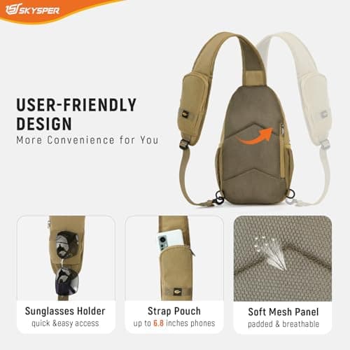 SKYSPER Sling Bag RFID Cross Body Bag Recycled Crossbody Backpack Travel Daypack(Camel) — view 6